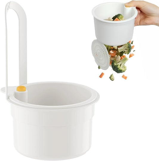Sink Strainer Basket with One-Touch Drain Mesh, Snap-On Strap & Detachable Design – Kitchen Sink Food Scrap Filtering Storage Organizer (White)