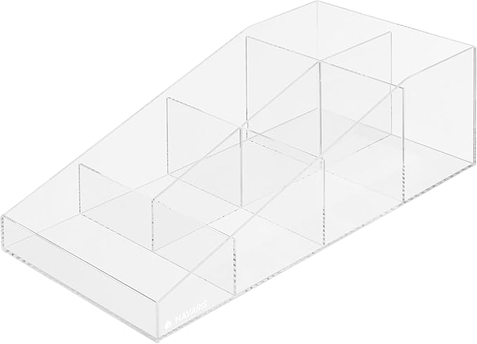 Navaris Coffee Accessories Organizer - 7-Compartment Coffee Station Box in Transparent Acrylic - Storage Caddy for Tea Bags, Coffee & Sugar Sachets - Ideal for Home & Office Use