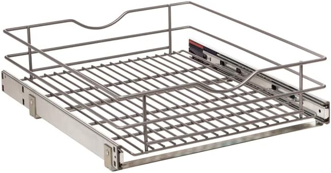 Knape & Vogt Simply Put 17.5-in W x 5.7-in H Metal 1-Tier Pull Out Cabinet Basket, 17 Inch, Frosted Nickel