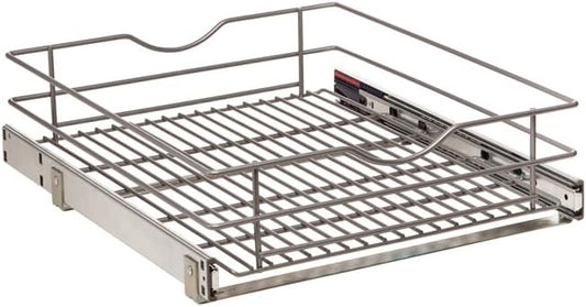 Knape & Vogt Simply Put 17.5-in W x 5.7-in H Metal 1-Tier Pull Out Cabinet Basket, 17 Inch, Frosted Nickel