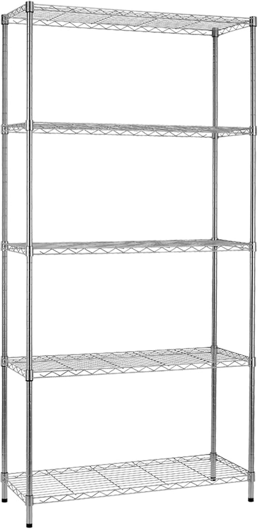 5-Shelf Metal Shelving Adjustable 1250Lbs Capacity, Storage Shelves for Garage Laundry Bathroom Kitchen Pantry Closet, NSF Certified Steel Organizer Wire Rack,Chrome, 72" H x 14" D x36 W