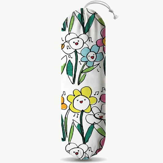 Flower Plastic Bag Holder, Reusable Washable Shopping Bags Storage Carrier, Cute Garbage Trash Bag Dispenser for Home Kitchen Pantry Cabinet, Wall Mount, Kitchen Housewarming Gifts