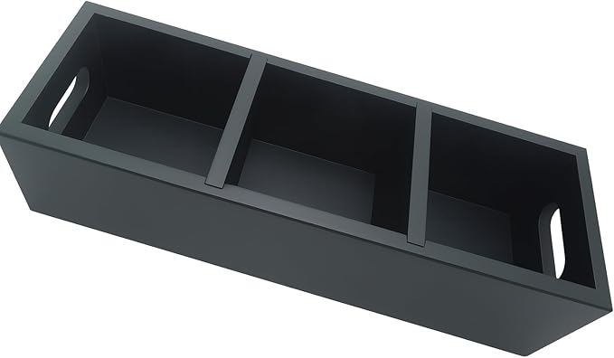Moldie Black Wood Tea and Sugar Pack Organizers, Wooden Box with 3 Slots, Kitchen and Office Storage Organizers for Countertop