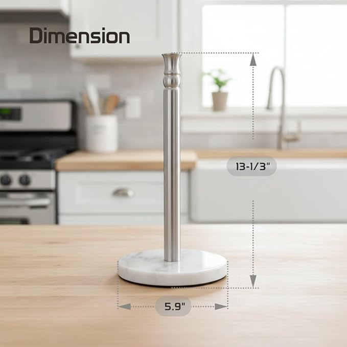 Paper Towel Holder Stand, One-Handed Ripping Paper Towel Roll Holder Countertop, Heavy Marble Base, NOT Tip Over - (Marble, Brushed Nickel)