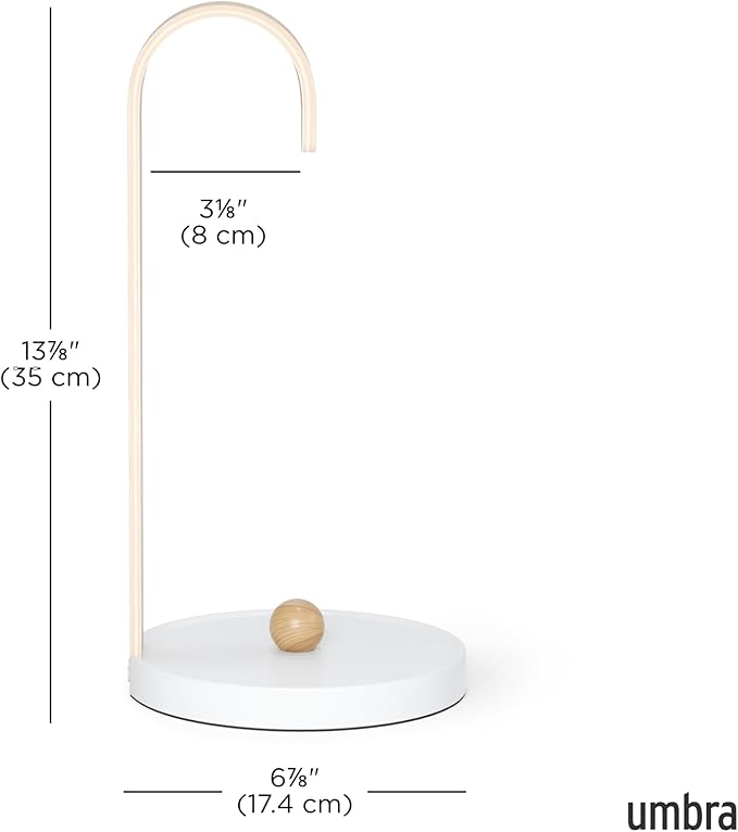 Umbra Bellwood Paper Towel Holder for Kitchen Countertop, with Real Wood Stand and Weighted Metal Base, White/Natural