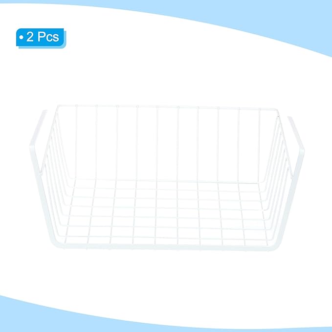 PATIKIL Under Shelf Basket, 2 Pack Small Sliding Under Cabinet Shelf Hanging Metal Storage Rack Organizer Space Saving for Kitchen Pantry Bookshelf 13"L x 10.2"W x 4.7"H, White