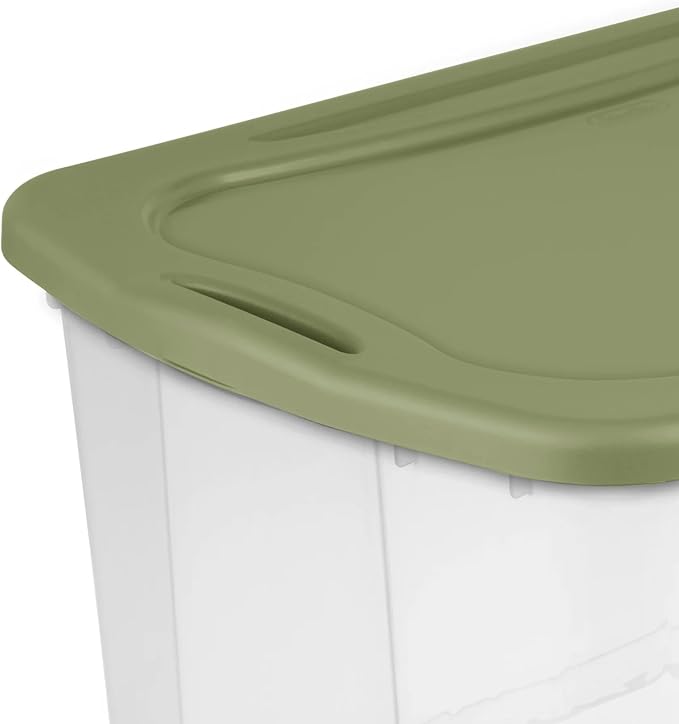 120 Quart Extra Large Clear Plastic Storage Bin with Full-Grip Handles and Lid, Heavy Duty Stackable Design for Toy Storage & Home Organizing, Craft Supplies, Green (2)