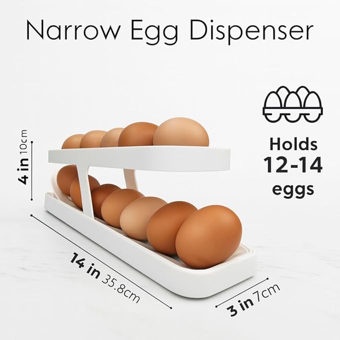 Rolling Egg Dispenser for Refrigerator – Space-Saving Fridge Egg Organizer, BPA-Free Durable Plastic Tray, Easy to Clean, Holds 12–14 Eggs, Modern Kitchen Storage