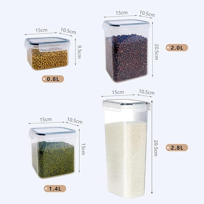 7 Pcs Airtight Food Storage Containers with Lids, Stackable Design Kitchen Canister Set for Cereal Snack Noodle Nut Pasta Flour Rice