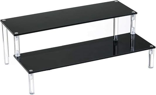 BYCY Acrylic Black 2-Tier Riser Display Shelf for Figures, Desserts Holder, Collections Organizer and Cosmetic Items Shelf (2 Tier 12" X 6.9" X 4.25")…