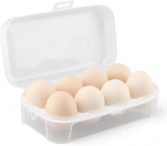 JIANWEI Egg Holder Camping, Shockproof 8 Grid Egg Container Clear Portable Egg Tray with Lid Plastic Egg Carrier for Refrigerator, Egg Storage Case for Camping Picnic Travel(White)