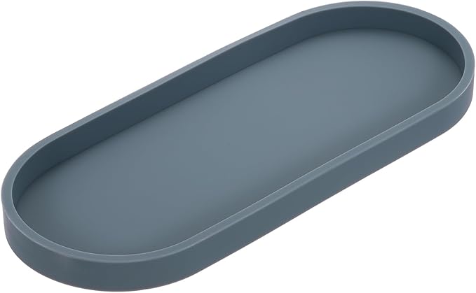 uxcell Bathroom Vanity Tray, 11.8" x 5" Oval Silicone Soap Dispenser Trays, Shatterproof Kitchen Sink Organizer for Soaps Keys Candle Trinket, Gray