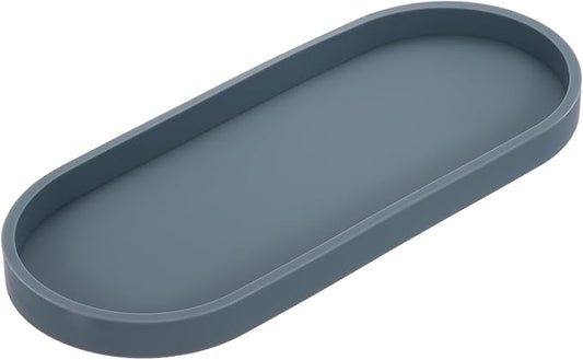 uxcell Bathroom Vanity Tray, 11.8" x 5" Oval Silicone Soap Dispenser Trays, Shatterproof Kitchen Sink Organizer for Soaps Keys Candle Trinket, Gray
