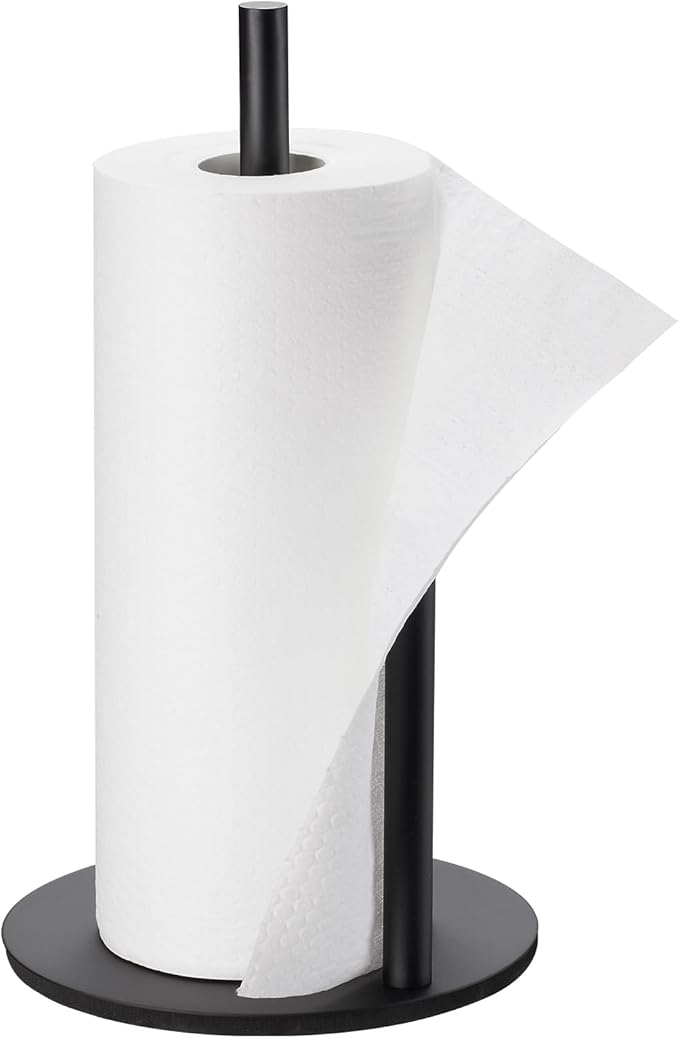 Paper Towel Holder Kitchen,Premium Stainless Steel Roll Dispenser,Countertop Paper Holder with Weighted Base, Black
