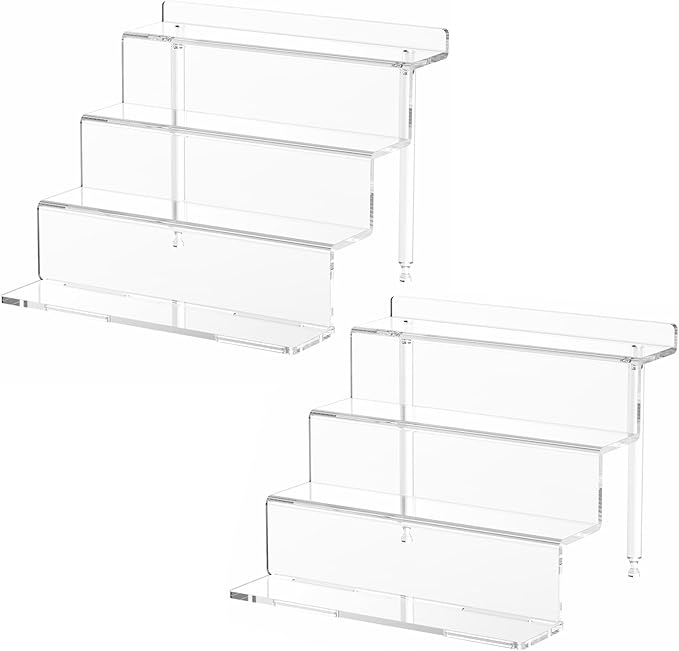 NIUBEE Acrylic Riser Display Shelf, Clear Display Stand for Amiibo Funko POP Figures,4 Tier Cupcakes Stand Perfume Organizer and Storage (12 Inch Large)