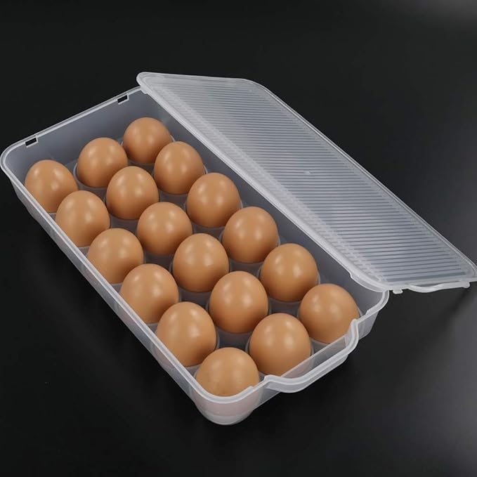Eagrye 4-Pack Clear Covered Egg Holders, Egg Holder For Refrigerator, Plastic Refrigerator Egg Trays with Lids, Fit 18 x 4 Eggs (72 Eggs)