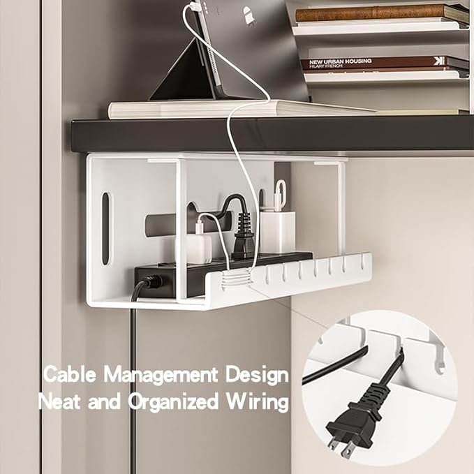 Under Desk Cable Management Tray Wires Organizer Power Strip Management No Drill Under Table Organizer for Cable Storage Holder for Office Home Desk/Table