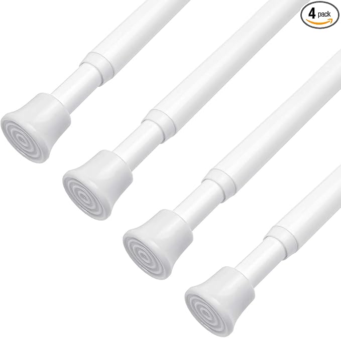 KXLIFE Small Spring Tension Curtain Rod, Adjustable Spring Tension Rod 28 to 48 inches, Expandable Spring Loaded Tension Rods for Window (White-4 Pack)