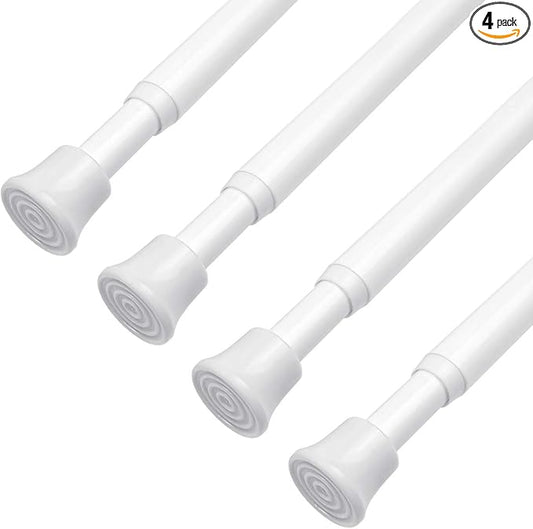 KXLife Small Spring Tension Curtain Rod, Adjustable Spring Tension Rod 18 to 28 inches, Expandable Spring Loaded Tension Rods for Window (White-4 Pack)