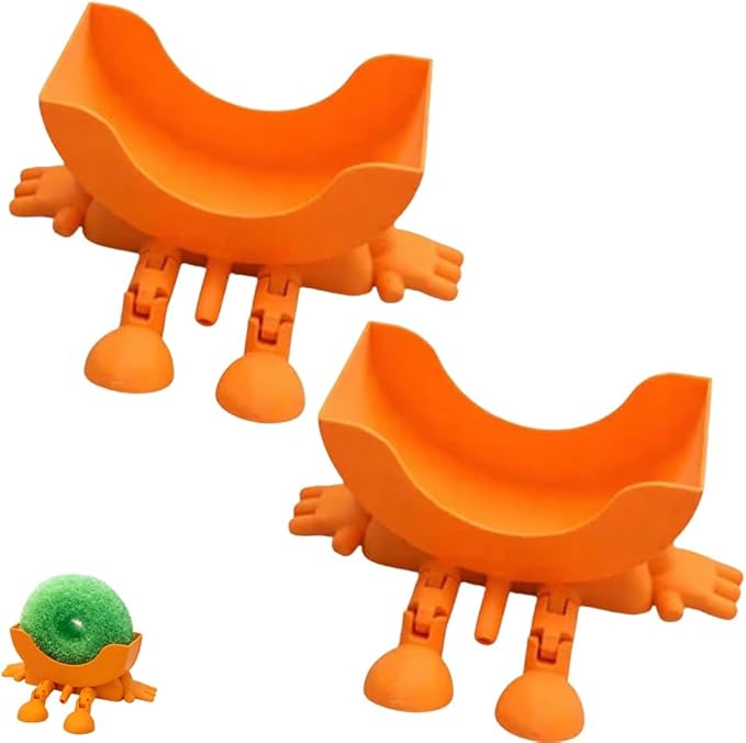 Fun Sponge Stand, 3D Printed Sink Draining Sponge Holder, Cute Sitting Kitchen Caddy Gadgets with Hanging Legs, Countertop Organizer for Sink Edge & Counter Decor, For Daily Cleaning(Orange*2)