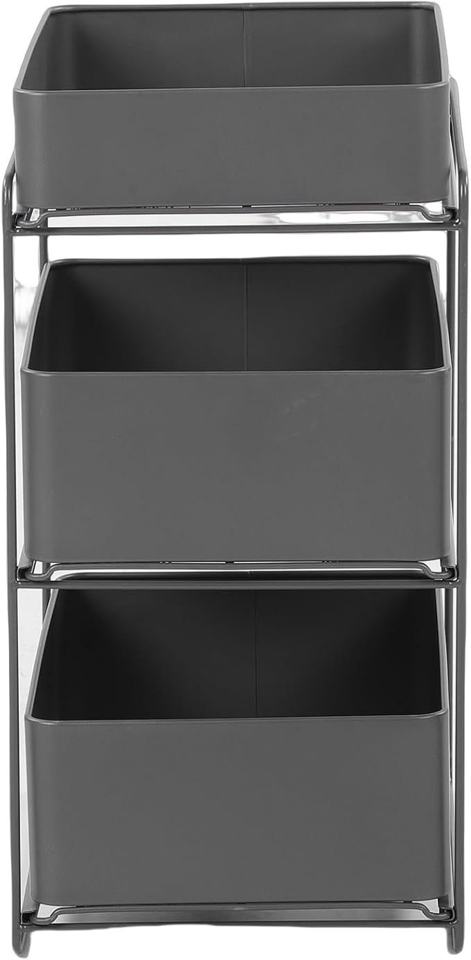 Under Sink Organizer, 3-Tier Pull Out Bathroom Cabinet Countertop Organizers Shelf, Extendable Drawer Kitchen Storage Sink Shelves for Bathroom Laundry Pantry