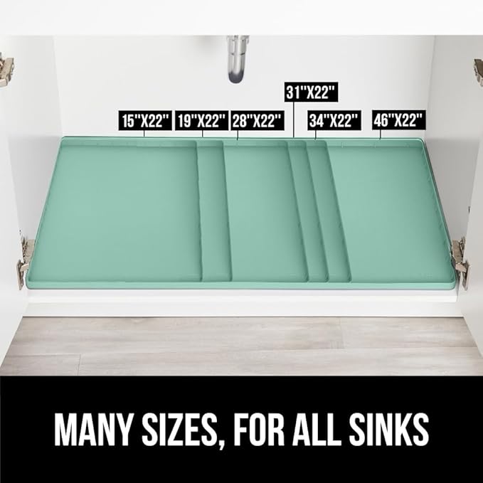 GORILLA GRIP Waterproof Silicone Under Sink Mat with Raised Lip for Kitchen and Bathroom, 28 x 22 in, Cabinet Shelf Liner Stay in Place Mats Dishwasher Safe Drawer Liner, Organizer Tray, Mint
