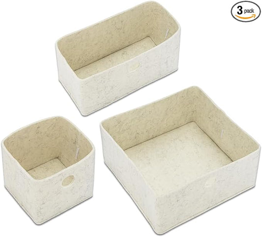 Parker Baby Felt Drawer Organizers 3 Pack | Versatile & Sturdy Nursery Organizers for Drawers | Extra-Durable and Collapsible Soft Felt Drawer Storage Bins w/Soft Edges | Heathered White, 3 Pack