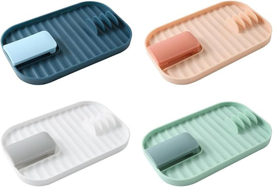 4Pcs Foldable Plastic Pot Lid Stand with Slots Kitchen Tableware Rack for Vertical Pan Lid and Utensil Storage Easy-clean Organizer for Countertop Random Color