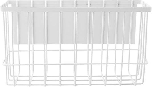 Magnetic Metal Basket Organizer for Fridge & Locker, Storage Basket for Foil/Plastic Wrap/Spice/Dryer Ball, Space-Saving Kitchen & Laundry Solution (White, S)