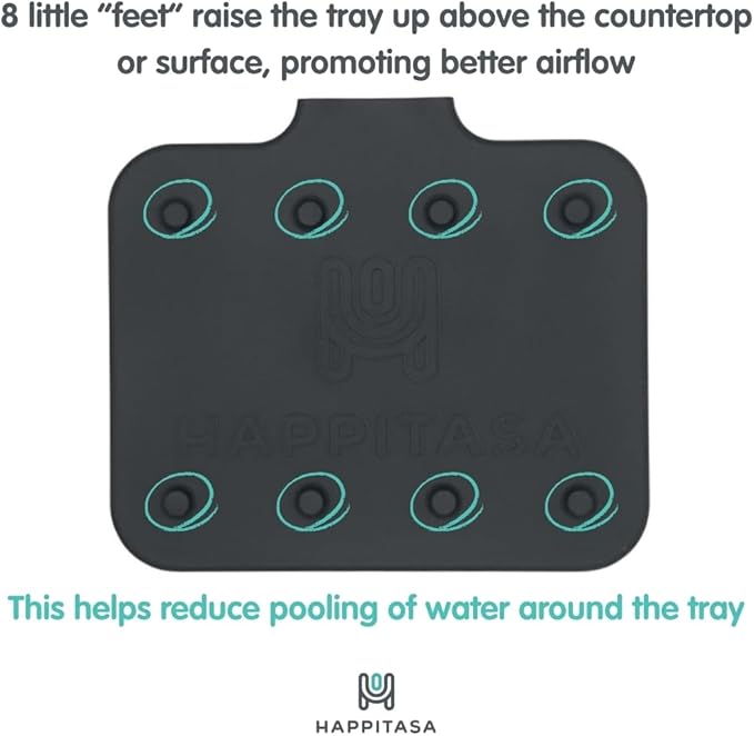 Happitasa Silicone Soap Dish Tray and Sponge Holder with Drain Chute and Feet | 3-Way Sloped Design | Bathroom and Kitchen Sink Organizer Caddy (White, 5"x4")