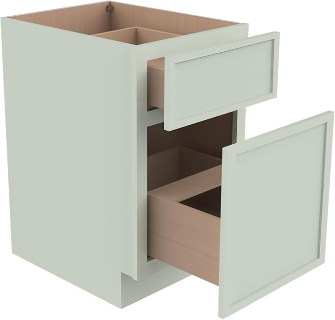 2-in-1 Pull-Out Trash Can Cabinet Solid Wood Frame Freestanding Dual Bin Storage & Organizer Drawer Soft-Close,Shaker & Newtown Style for Kitchen (NT-Jade Green, 18" W x 24" D x 34.5" H)