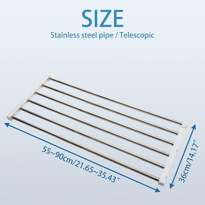 Hershii Adjustable Closet Shelf Wardrobe Rail Metal Hanging Rod Storage Rack Extendable Clothes Divider Separator Organizer for Cabinet Cupboard Kitchen Bathroom, (21.65''-35.43'') X 14.17''