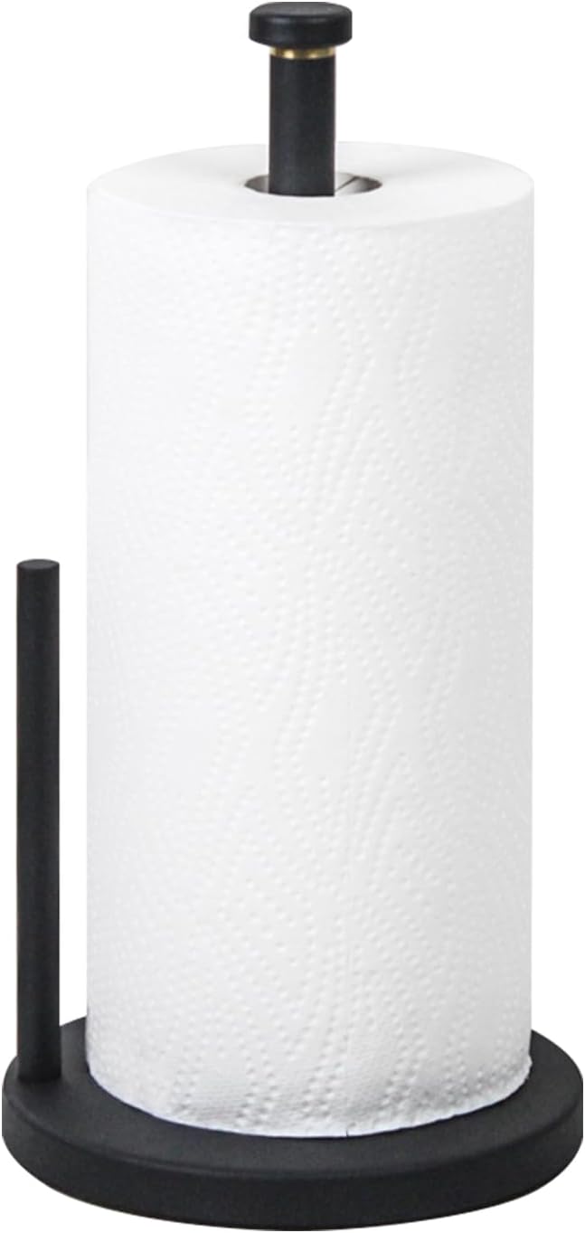 Black Paper Towel Holder Countertop, Black Stainless Steel Paper Towel Holder for Kitchen Bathroom with Anti Slip Weighted Base, Kitchen Roll Holder Fit Standard and Large Rolls