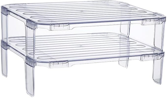 2pcs stacking shelf freezer rack Kitchen Storage Rack foldable cabinet shelf kitchen fridge organizer stackable shelves refrigerator organizer clear as supplies fruit
