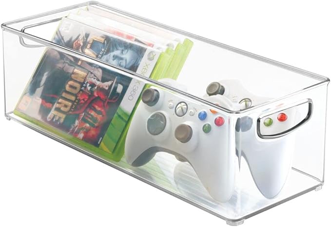 mDesign Household Storage Bin for DVDs, PS4 and Xbox Video Games - Pack of 2, Large, Clear