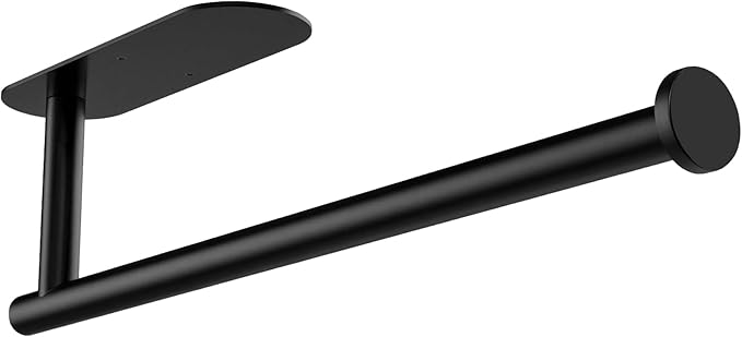 Paper Towel Holder Under Cabinet - Self Adhesive Paper Towel Roll Holder Wall Mount, Matte Black Stainless Steel Towel Paper Holder for Kitchen, Bathroom, Cabinets