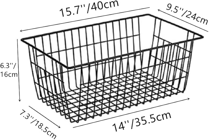 blitzlabs Wire Storage Basket Organizer Bins Farmhouse Metal Basket Pantry Large Organizing Storage Bin Baskets for Kitchen Cabinets, Pantry, Freezer, Bathroom,Closets-Set of 3-Black