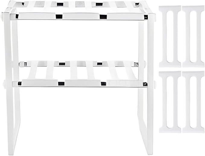 Expandable Shelf Organizer, 2-Layer Storage Rack, Under Sink Cabinet Shelf, Adjustable Pantry Cupboard Bathroom Desk Home Organizer for Accessories, Space Saver for Daily Storage and Organization