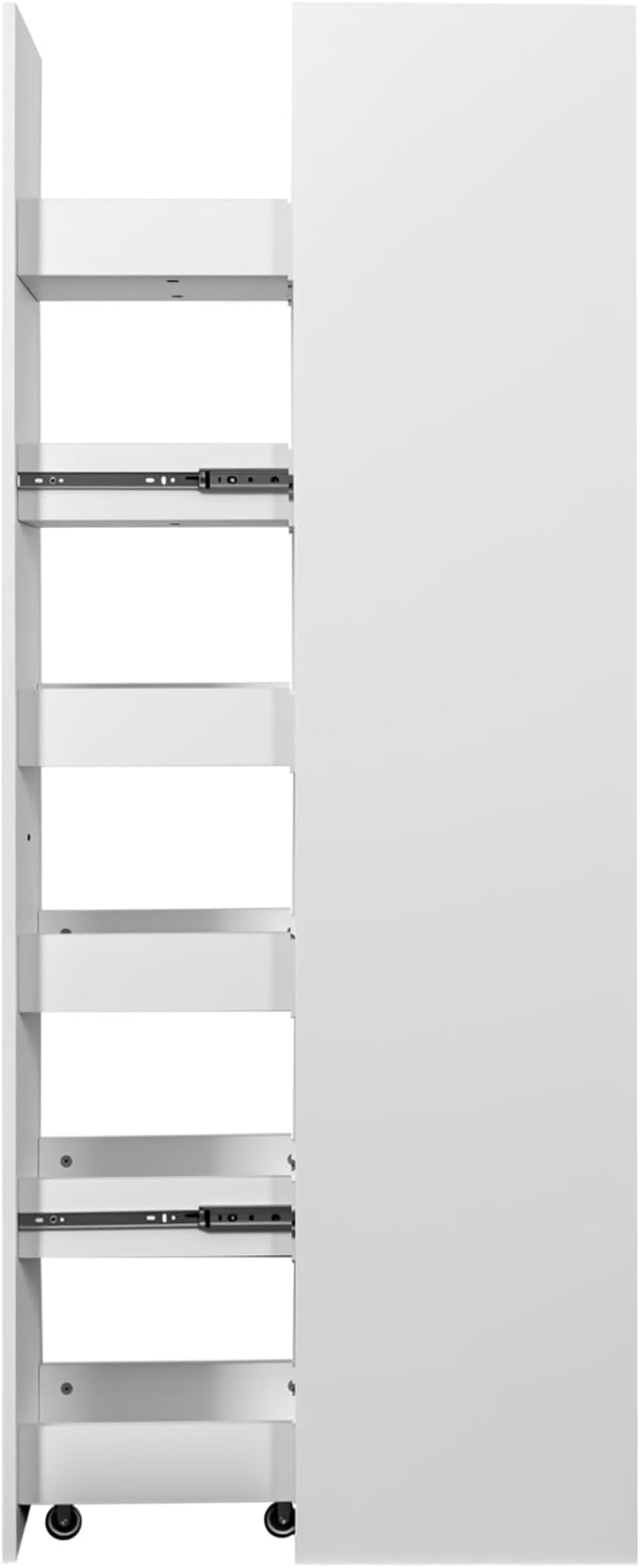 6-Tier Slim Mobile Shelving Cart with Wheels, Rolling Pantry Cabinet with 6 Baskets, Narrow Pull-Out Utility Cart, Space Saving Storage Organizer for Kitchen Living Room Bathroom Narrow Spaces, White