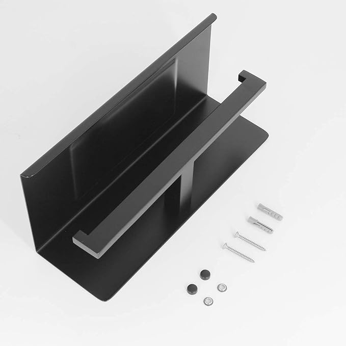 Matte Black Toilet Paper Holder - Toilet Paper Double Roll Holder with Shelf Wall Mounted for Bathroom, Stainless Steel