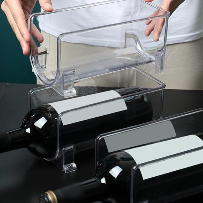 BIUDECO Stackable Drawer Style Wine Storage Rack and Water Bottle Holder Plastic Organizer for Home Bar Kitchen Cabinet Refrigerator Compact Space-Saving Design