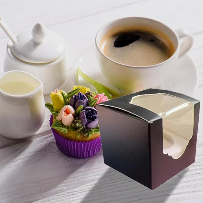 Generic 50PCS 2.5 × 2.5 × 2.5 inch mini Cake Boxes with Window Bakery Boxes Pastry Boxes for Cake, Pastries Chocolates Cupcakes (Black), 2.5CDGH