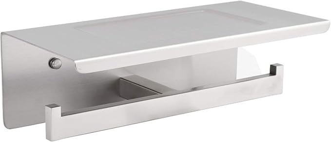 Bathroom Toilet Paper Holder with Shelf, Stainless Steel Double Roll Toilet Tissue Holder Dual Wall Mounted for Mobile Phone Storage, Brushed Finish