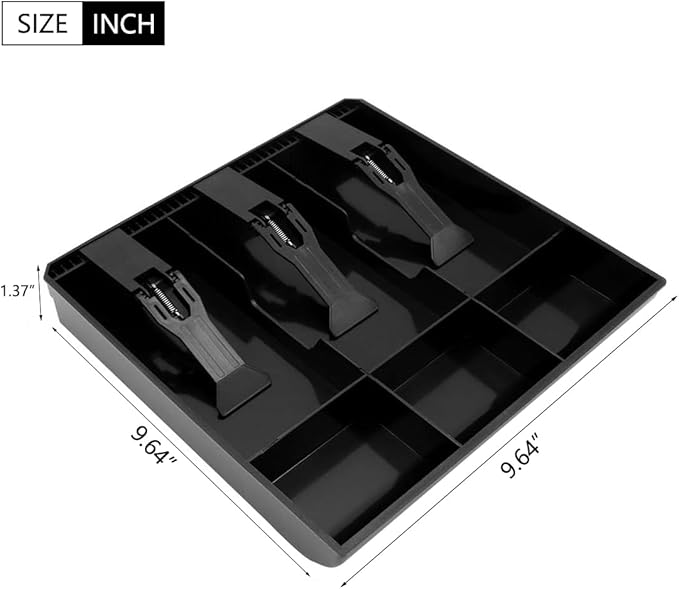 Money Tray Cash Register Drawer Insert Tray, Portable Currency Till Replacement Money Storage Box Organizer,3 Bill/3 Coin Compartments with Plastic Clip for Business Shop Supermarket Hotel