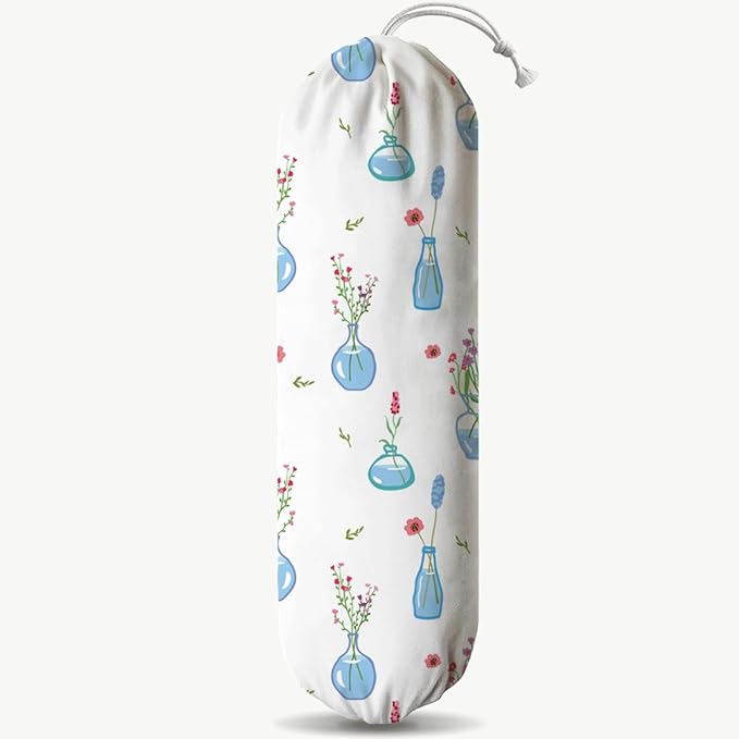 Plants Plastic Bag Holder, Washable Large Grocery Trash Bags Storage Dispenser, Fabric Garbage Trash Bag Dispenser for Home Kitchen Pantry Cabinet, Wall Mount, Kitchen Housewarming Gifts