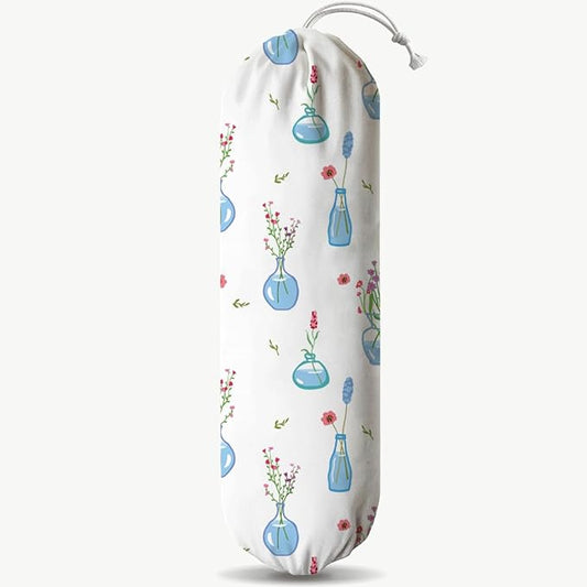 Plants Plastic Bag Holder, Washable Large Grocery Trash Bags Storage Dispenser, Fabric Garbage Trash Bag Dispenser for Home Kitchen Pantry Cabinet, Wall Mount, Kitchen Housewarming Gifts