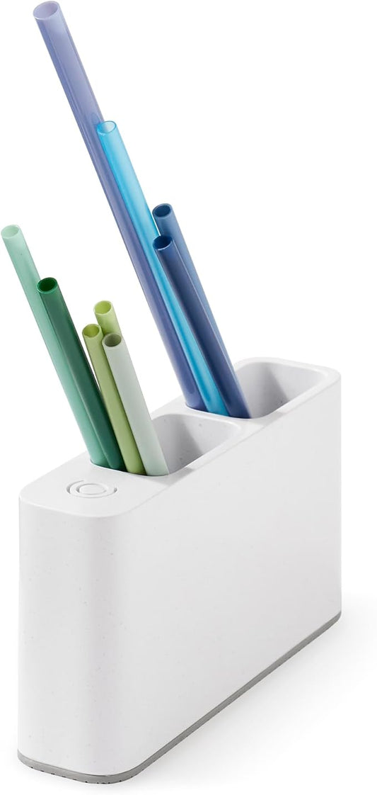 YouCopia SipStation Straw Holder, Reusable Straw Organizer for Kitchen Storage, Speckled White
