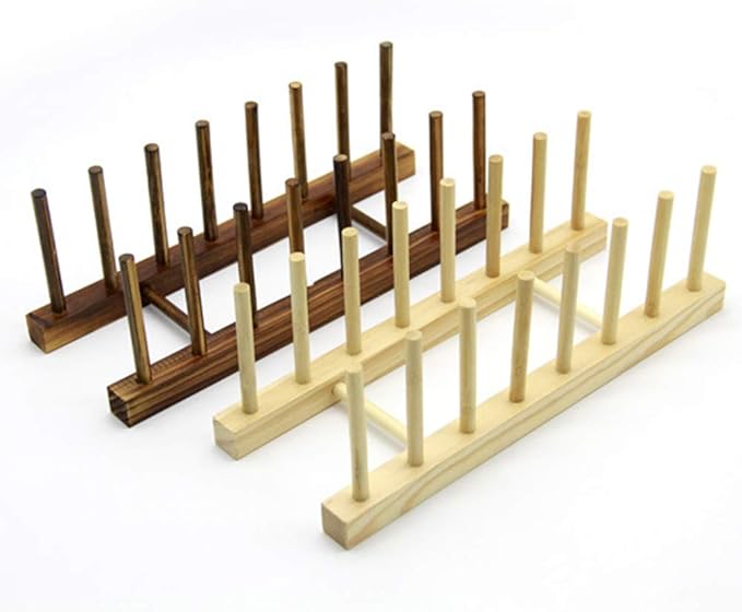 7 Slot Wooden Dish Rack Plates Holder Kitchen Storage Cabinet Organizer for Dish Keep Dry (Brown, 1Pack)