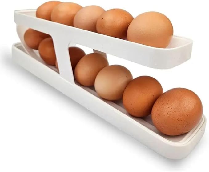 Rolling Egg Dispenser for Refrigerator – Space-Saving Fridge Egg Organizer, BPA-Free Durable Plastic Tray, Easy to Clean, Holds 12–14 Eggs, Modern Kitchen Storage