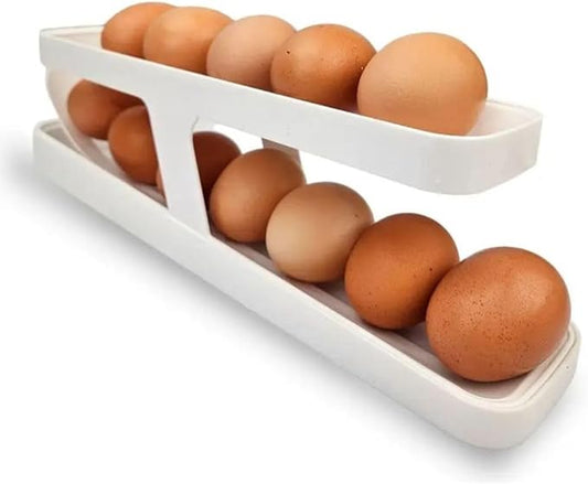 Rolling Egg Dispenser for Refrigerator – Space-Saving Fridge Egg Organizer, BPA-Free Durable Plastic Tray, Easy to Clean, Holds 12–14 Eggs, Modern Kitchen Storage